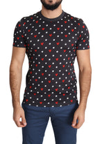 Dolce &amp; Gabbana Dark Gray Hearts Print Cotton Men T-shirt