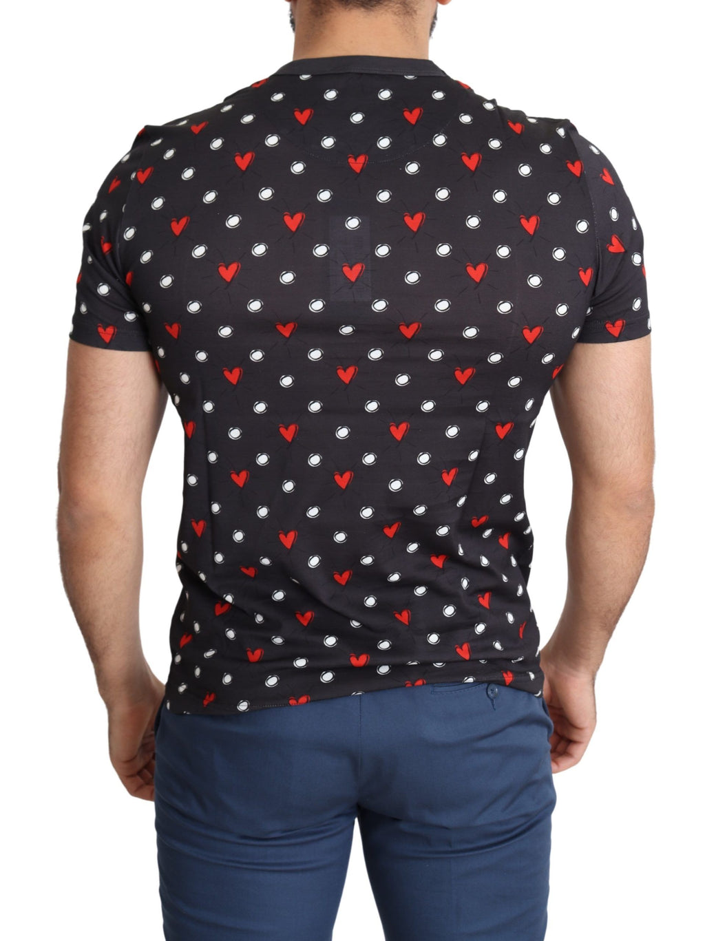 Dolce &amp; Gabbana Dark Gray Hearts Print Cotton Men T-shirt