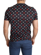 Dolce &amp; Gabbana Dark Gray Hearts Print Cotton Men T-shirt