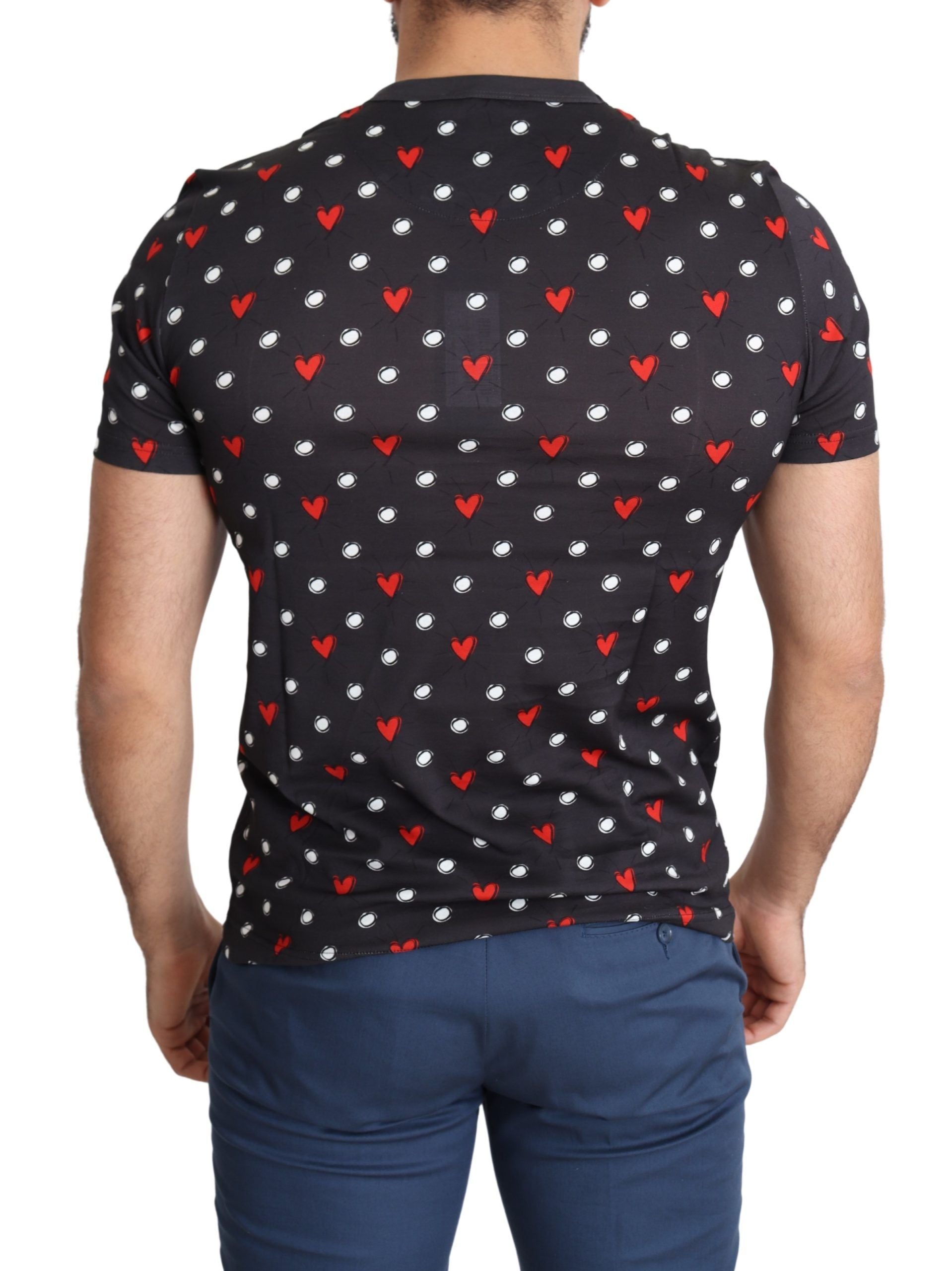 Dolce &amp; Gabbana Dark Gray Hearts Print Cotton Men T-shirt
