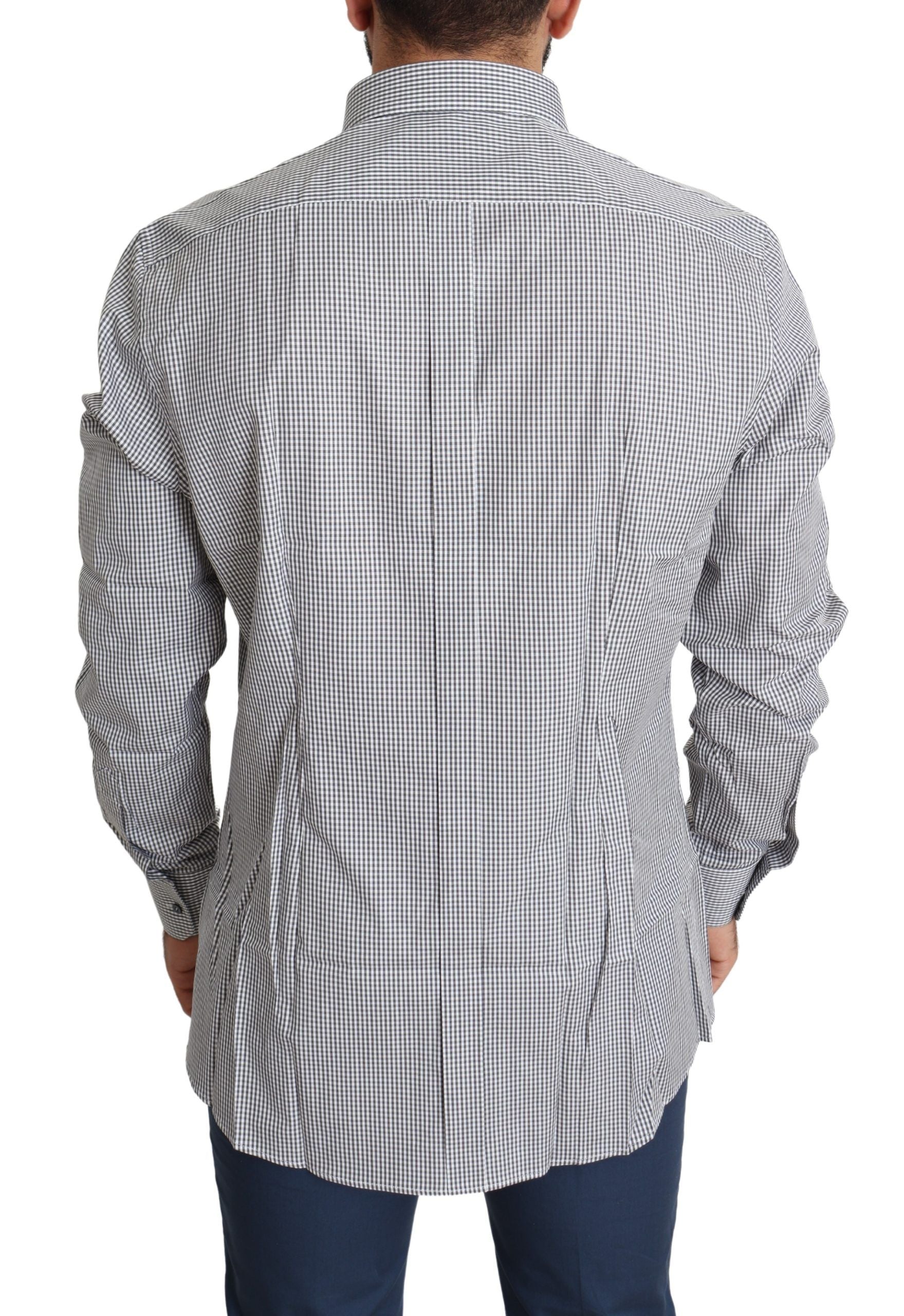 Dolce &amp; Gabbana Black White Checkered GOLD Dress Cotton Shirt