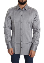 Dolce &amp; Gabbana Gray Cotton Men Formal GOLD Dress Shirt