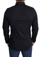 Dolce &amp; Gabbana Blue Cotton Formal GOLD Dress Shirt