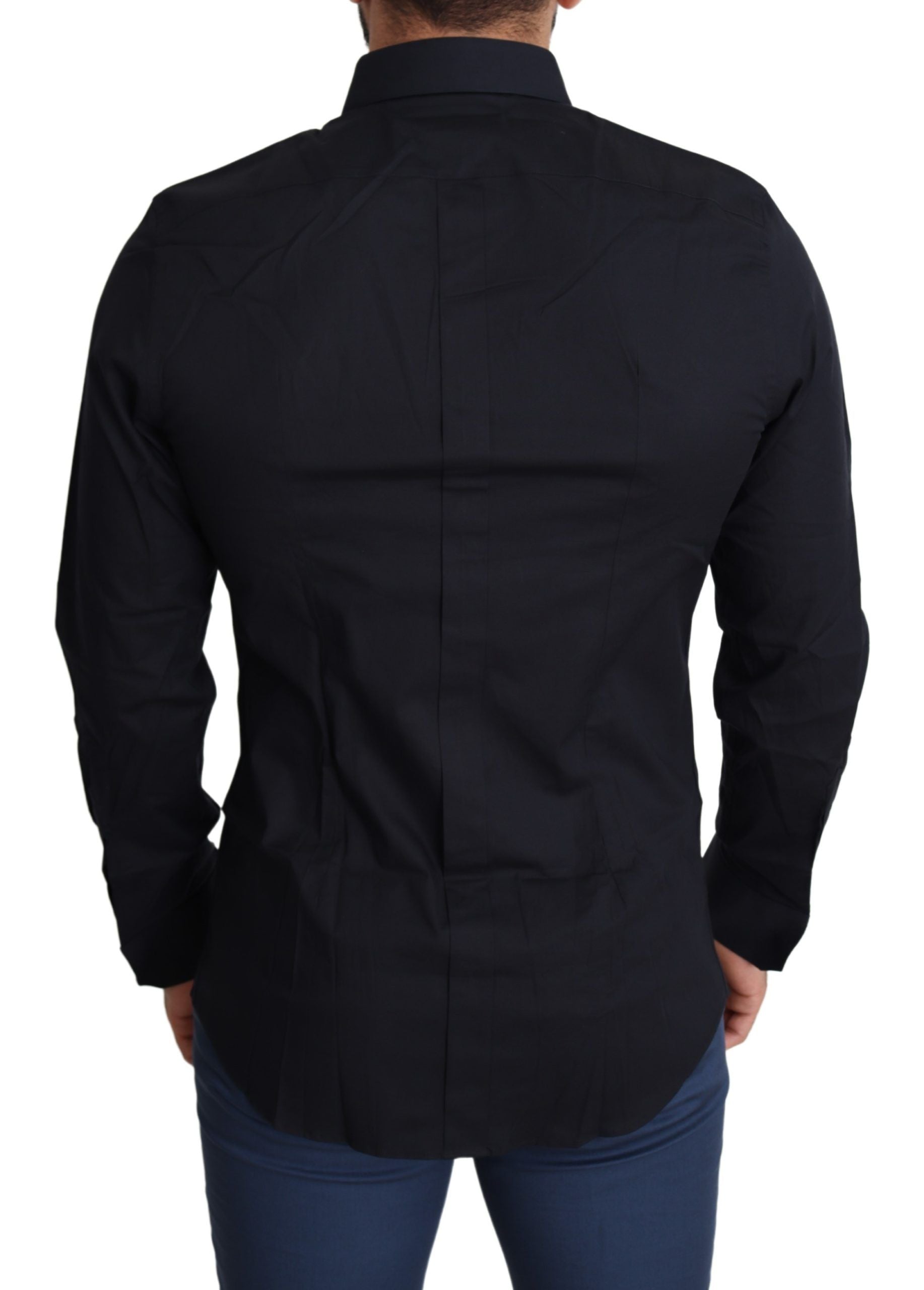 Dolce &amp; Gabbana Blue Cotton Formal GOLD Dress Shirt