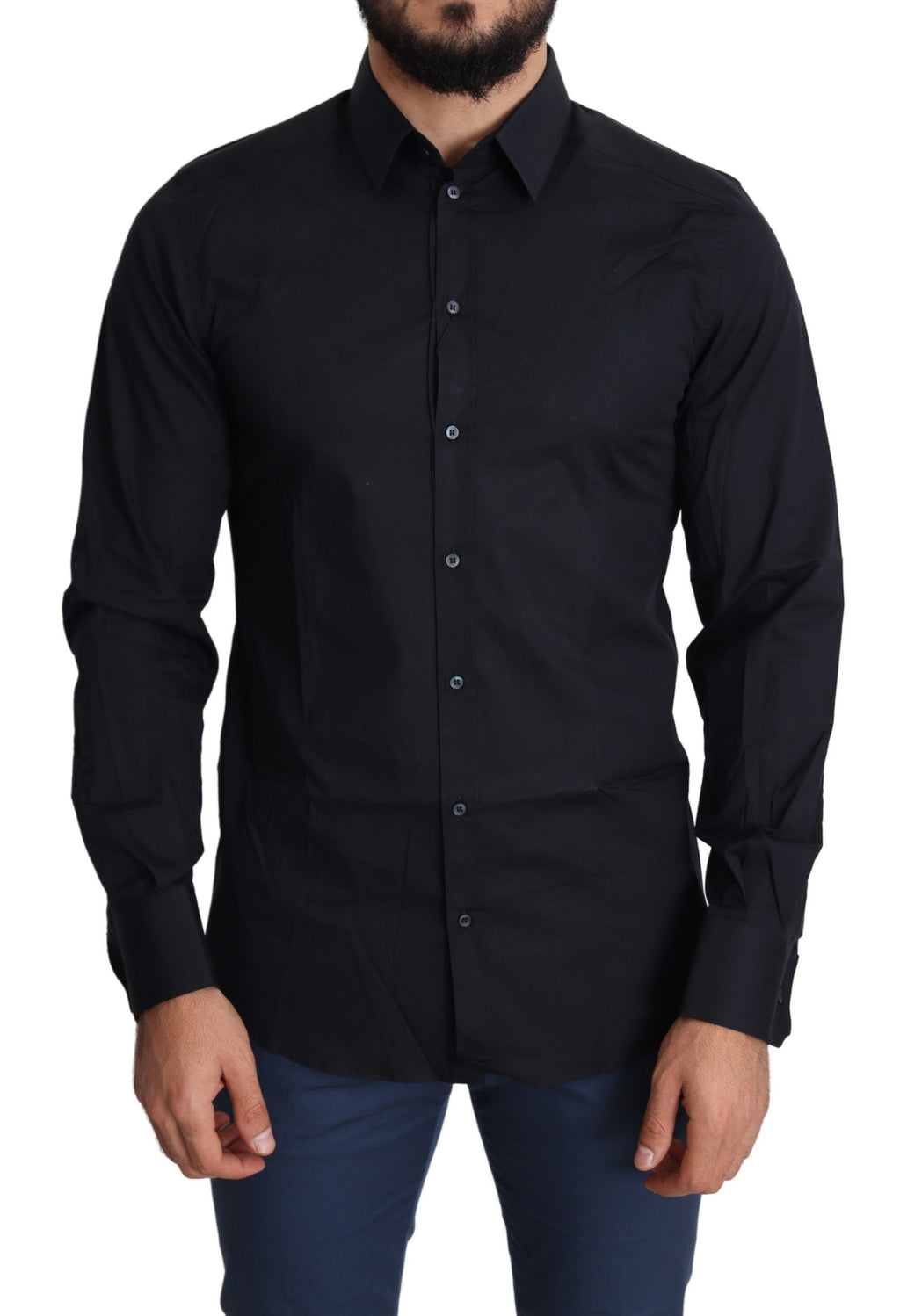 Dolce &amp; Gabbana Blue Cotton Formal GOLD Dress Shirt