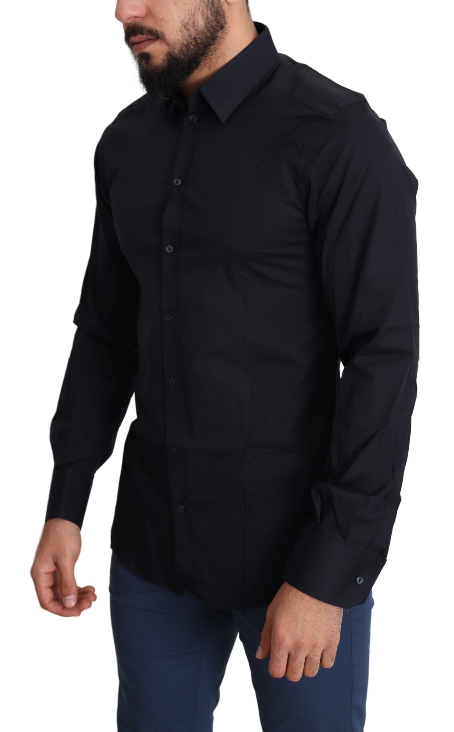 Dolce &amp; Gabbana Blue Cotton Formal GOLD Dress Shirt