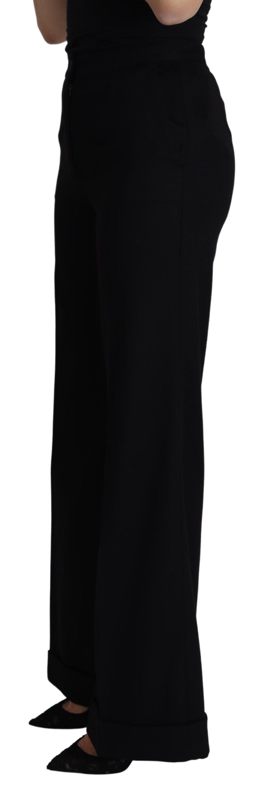Dolce &amp; Gabbana Black Cashmere Wide Leg Women Trouser Pants