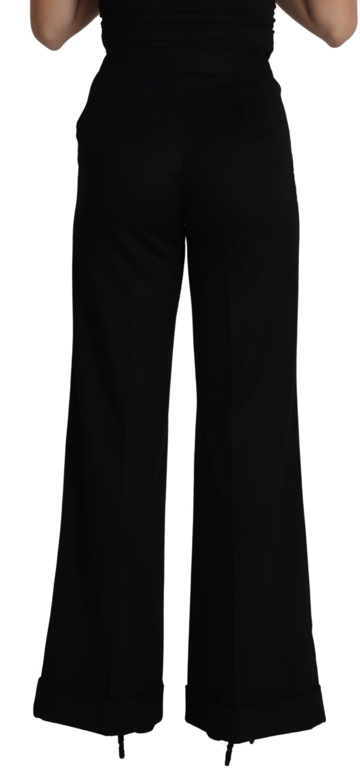 Dolce &amp; Gabbana Black Cashmere Wide Leg Women Trouser Pants