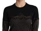Dolce &amp; Gabbana Black Shiny Lurex Lace Insert Pullover Top