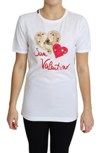 Dolce &amp; Gabbana White Valentine's Day Heart Crystals T-shirt Top