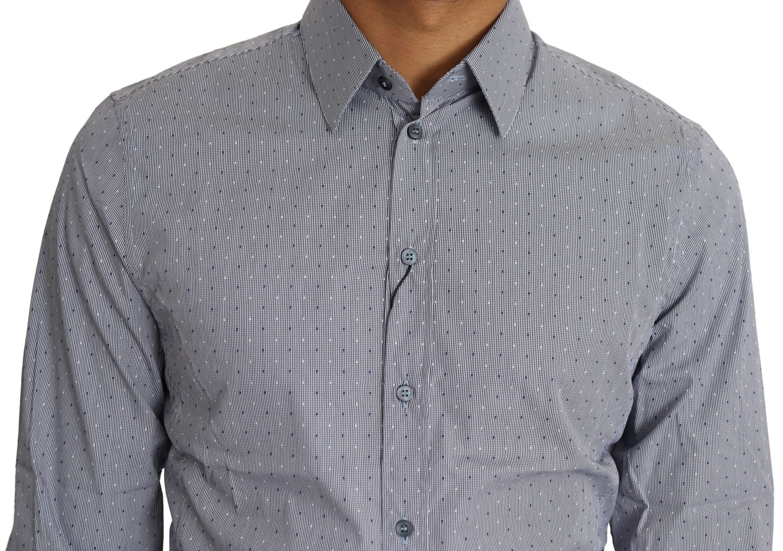 Dolce &amp; Gabbana Gray Dotted Semi Fitted Formal SICILIA Shirt