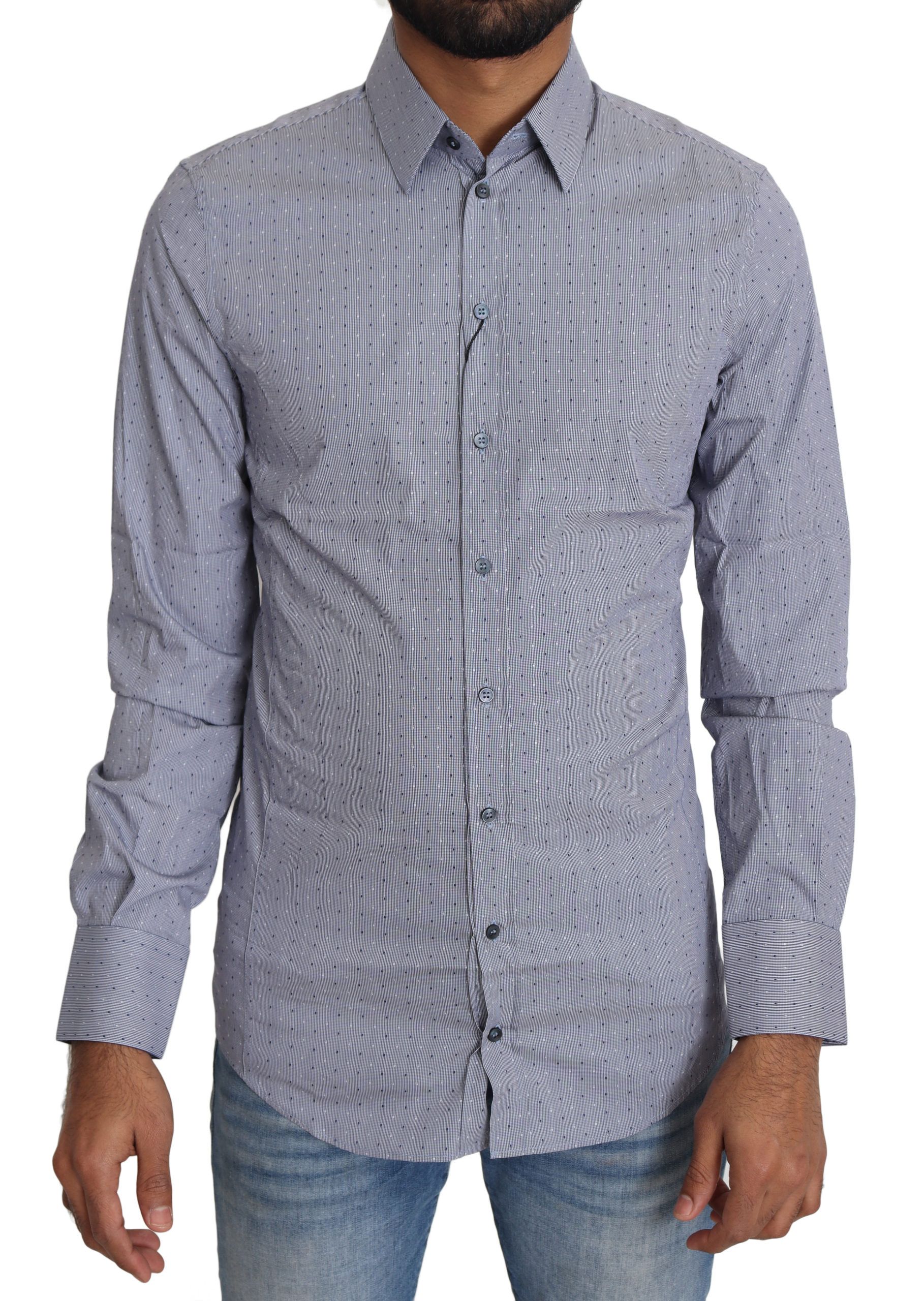 Dolce &amp; Gabbana Gray Dotted Semi Fitted Formal SICILIA Shirt