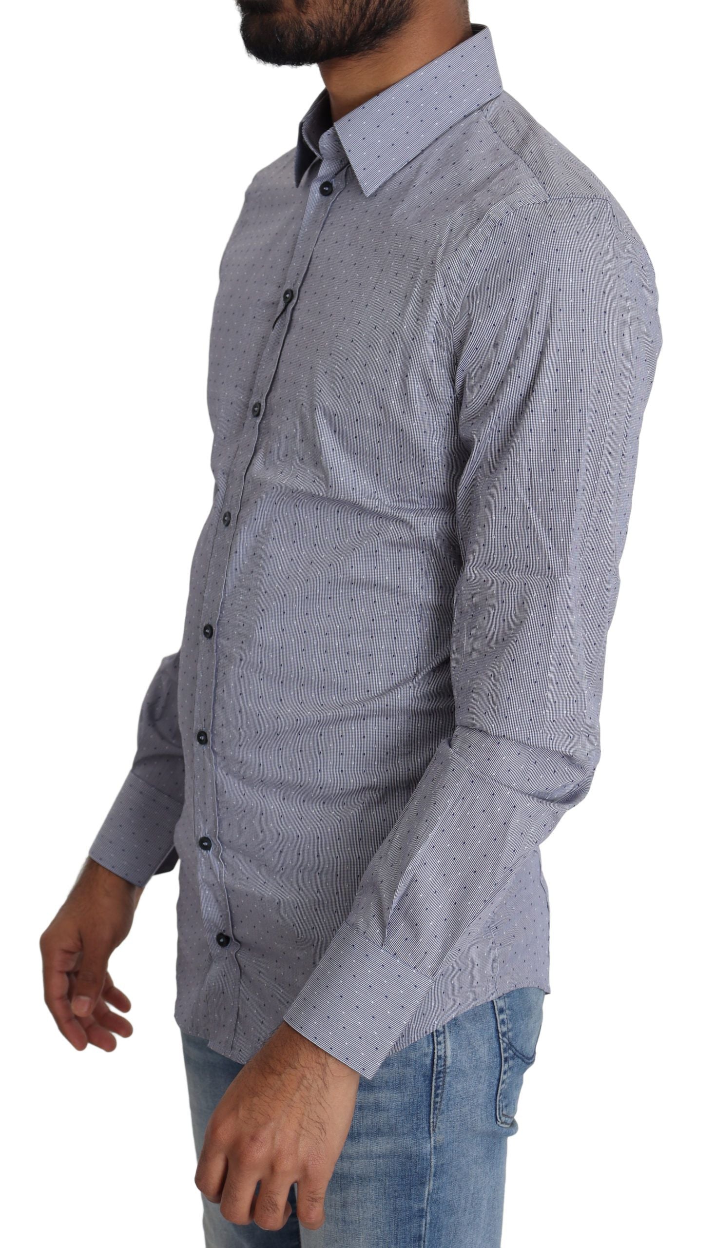 Dolce &amp; Gabbana Gray Dotted Semi Fitted Formal SICILIA Shirt