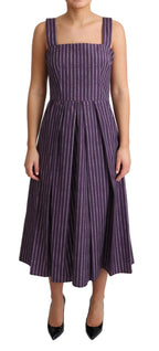 Dolce &amp; Gabbana Purple Striped Cotton A-Line Stretch Dress