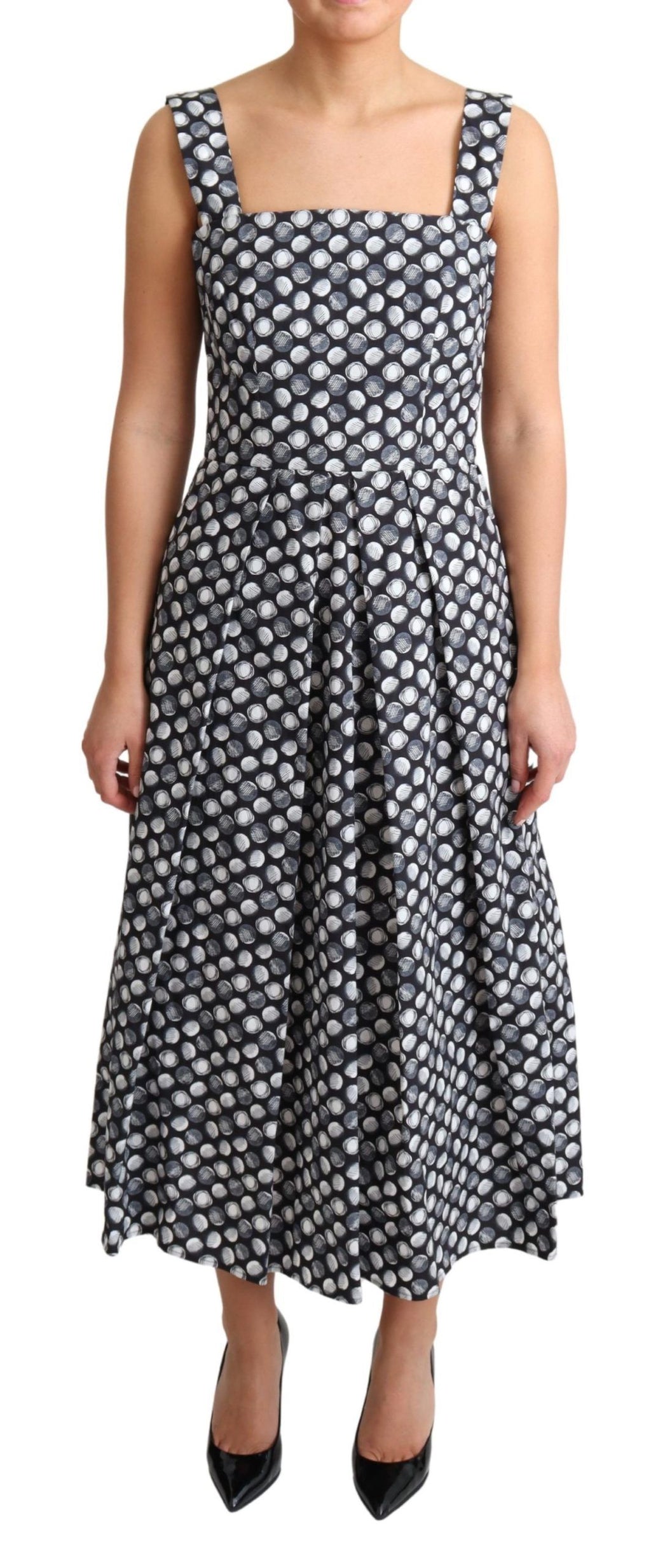 Dolce &amp; Gabbana Blue Geometric Cotton A-Line Gown Dress