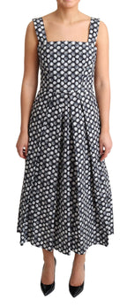 Dolce &amp; Gabbana Blue Geometric Cotton A-Line Gown Dress