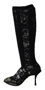 Dolce &amp; Gabbana Black Taormina Lace Socks Boots Shoes Pumps