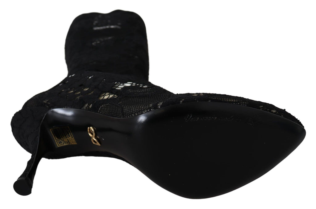 Dolce &amp; Gabbana Black Taormina Lace Socks Boots Shoes Pumps