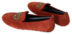 Dolce &amp; Gabbana Orange Leather Crystal Crown Loafers Shoes
