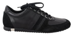 Dolce &amp; Gabbana Black Logo Leather Casual Sneakers Shoes