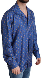 Dolce &amp; Gabbana Blue Beach Chair Umbrella Print Silk Shirt