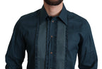 Dolce &amp; Gabbana Blue Placket Cotton Dress Formal Shirt