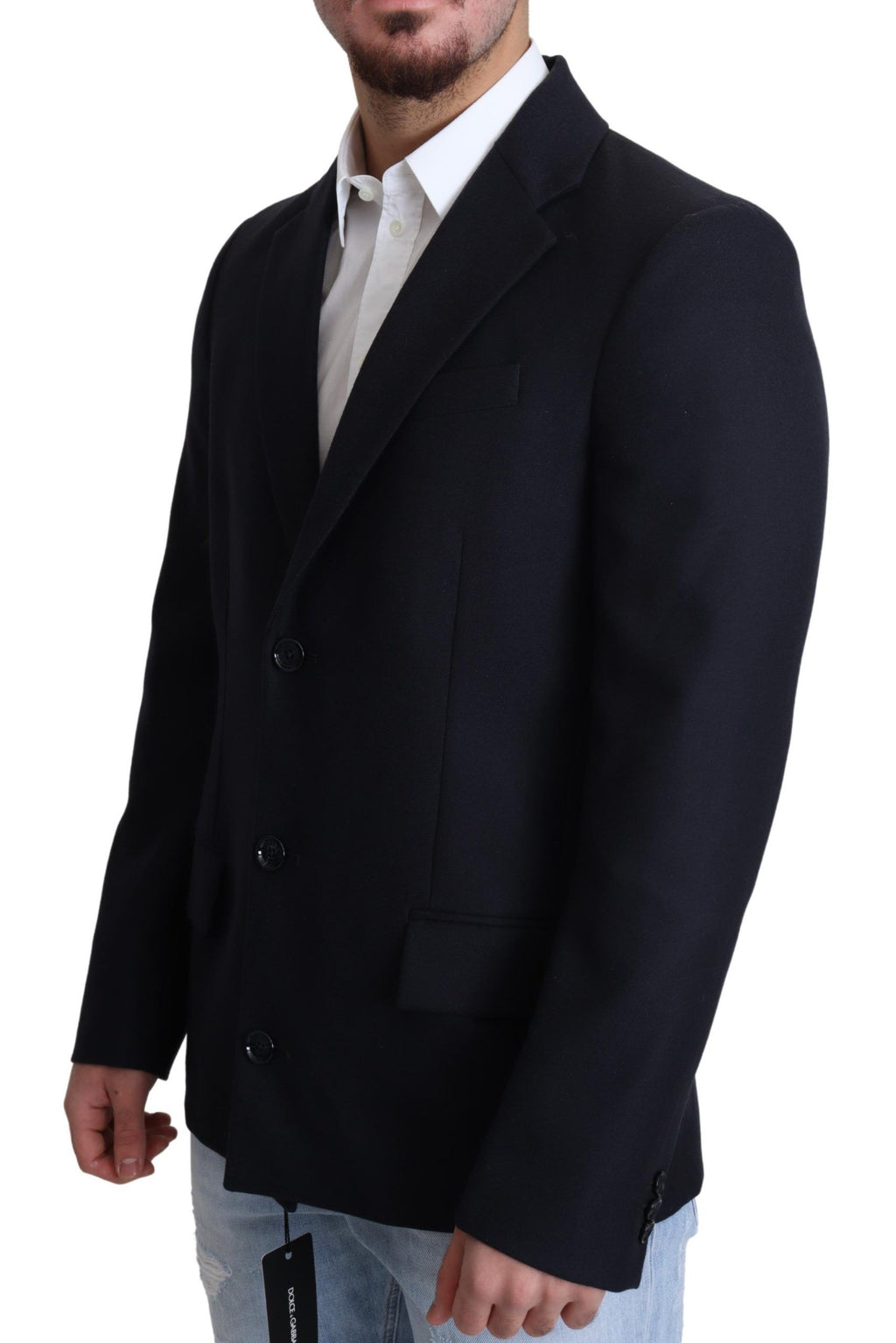 Dolce &amp; Gabbana Dark Blue Wool Single Breasted Coat Jacket