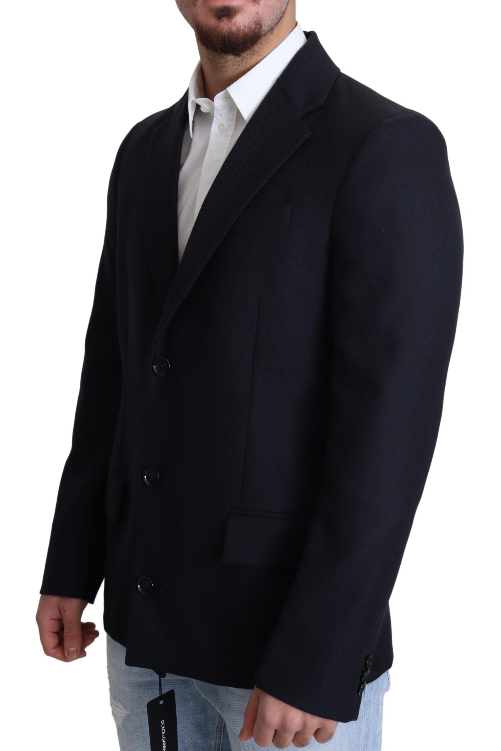 Dolce &amp; Gabbana Dark Blue Wool Single Breasted Coat Jacket