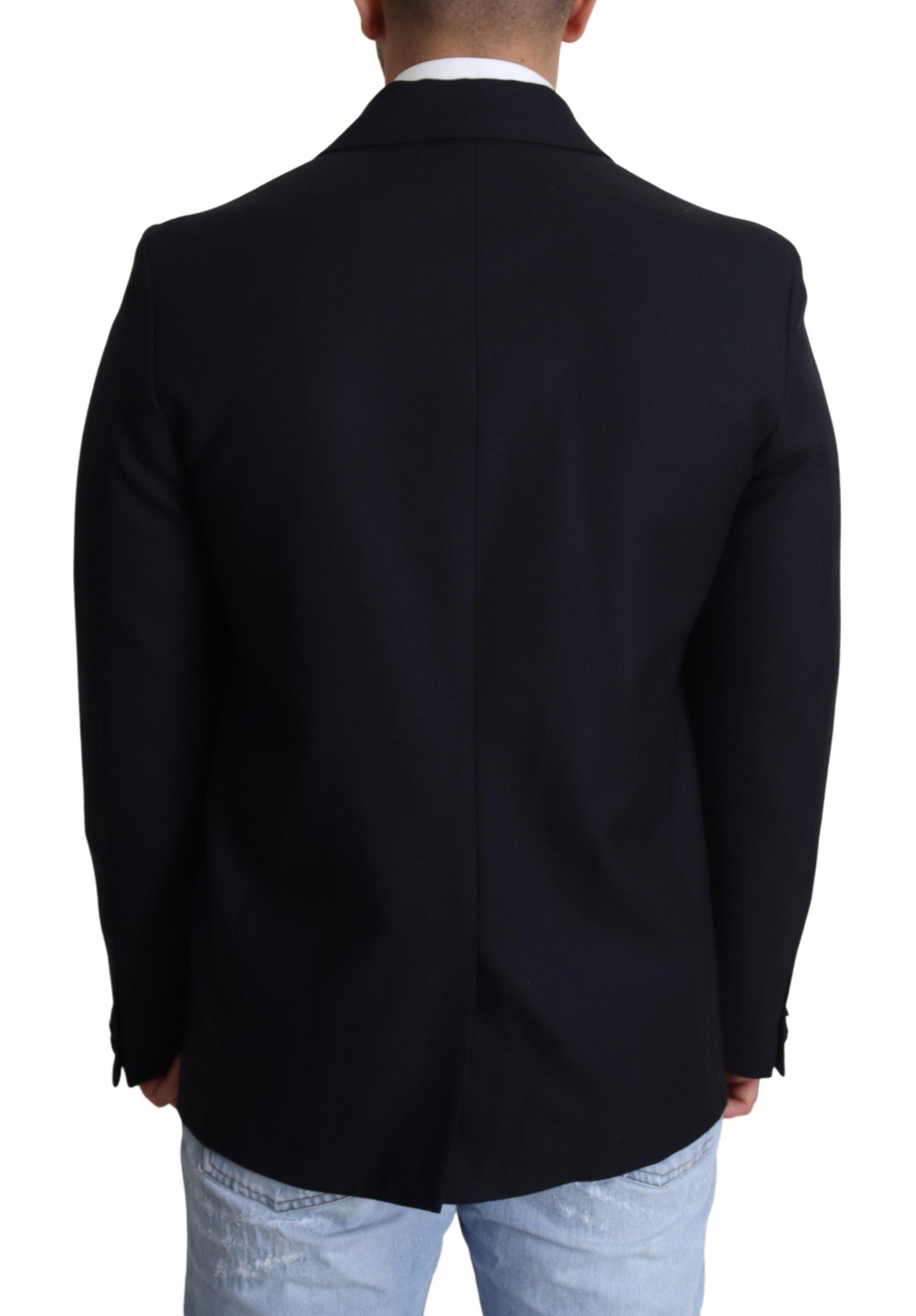 Dolce &amp; Gabbana Dark Blue Wool Single Breasted Coat Jacket