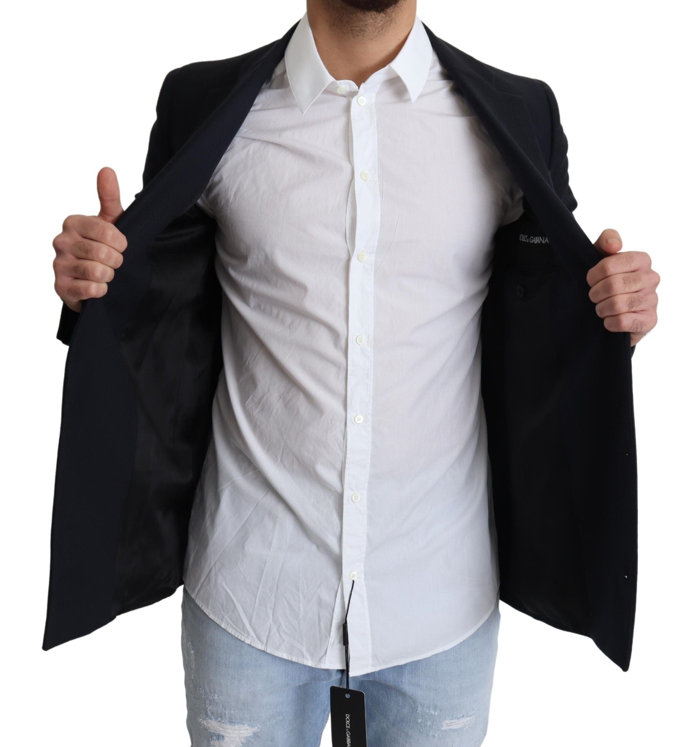 Dolce &amp; Gabbana Dark Blue Wool Single Breasted Coat Jacket