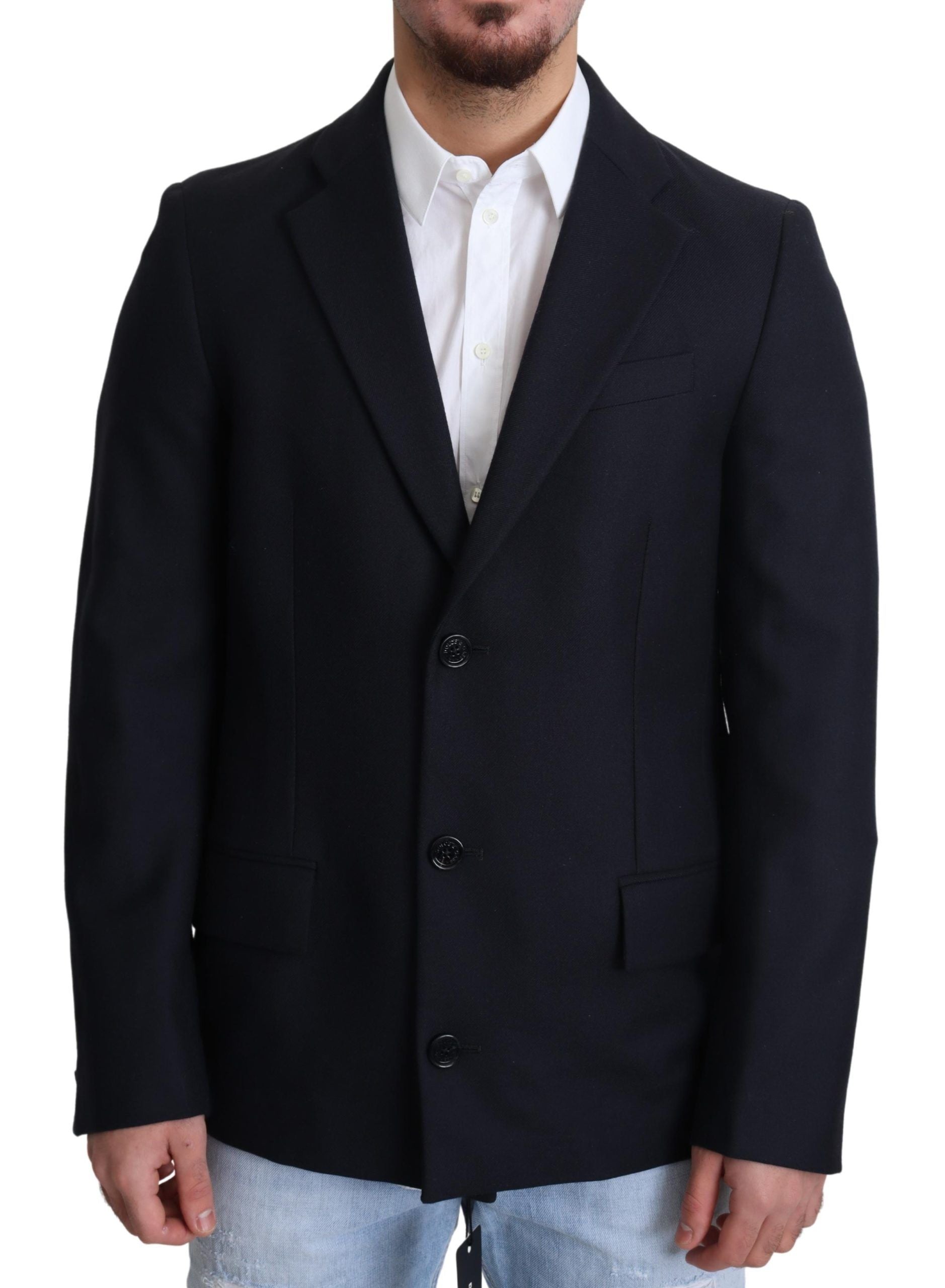 Dolce &amp; Gabbana Dark Blue Wool Single Breasted Coat Jacket