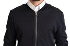 Dolce &amp; Gabbana Blue Silk Coat Short Bomber Men Jacket