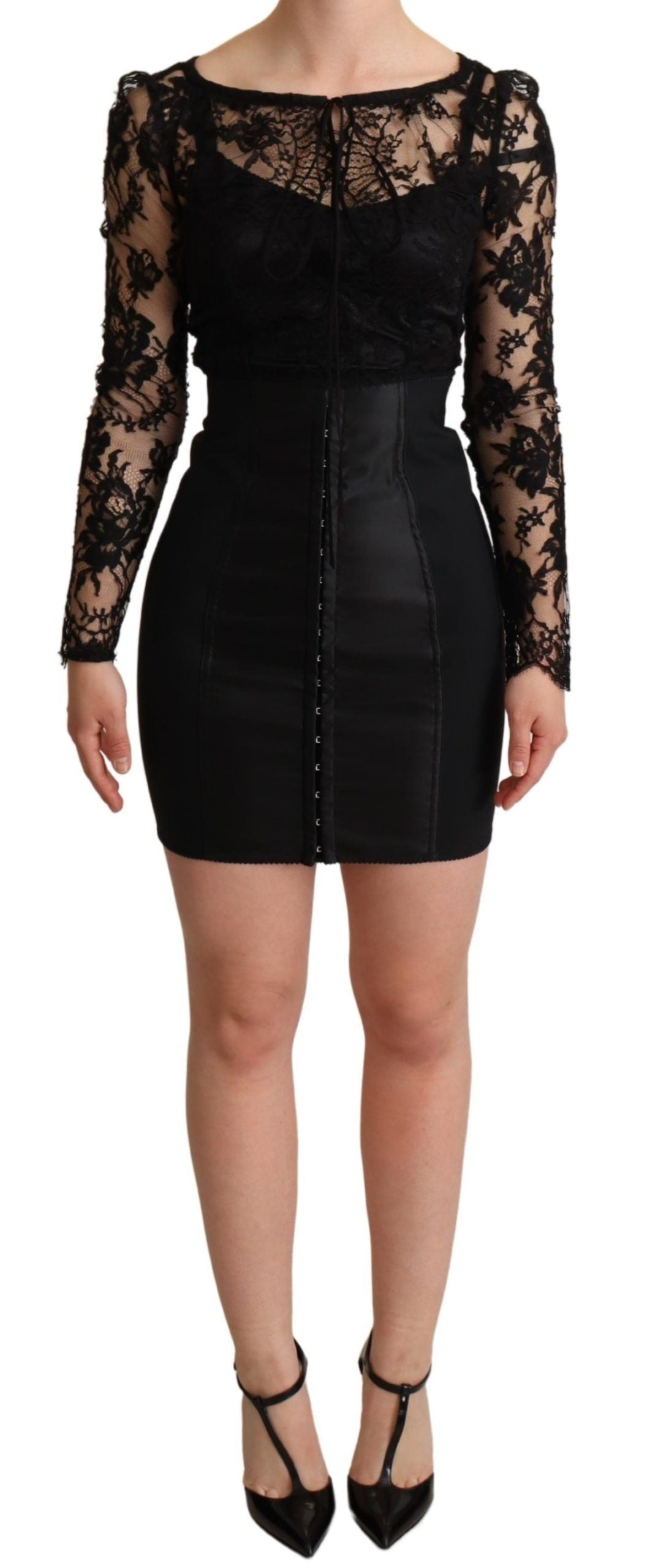 Dolce &amp; Gabbana Black Fitted Lace Top Bodycon Mini Dress