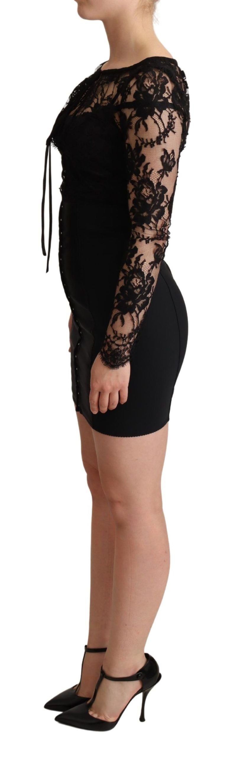 Dolce &amp; Gabbana Black Fitted Lace Top Bodycon Mini Dress