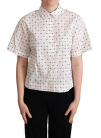 Dolce &amp; Gabbana White Polka Dot Cotton Collared Shirt Top