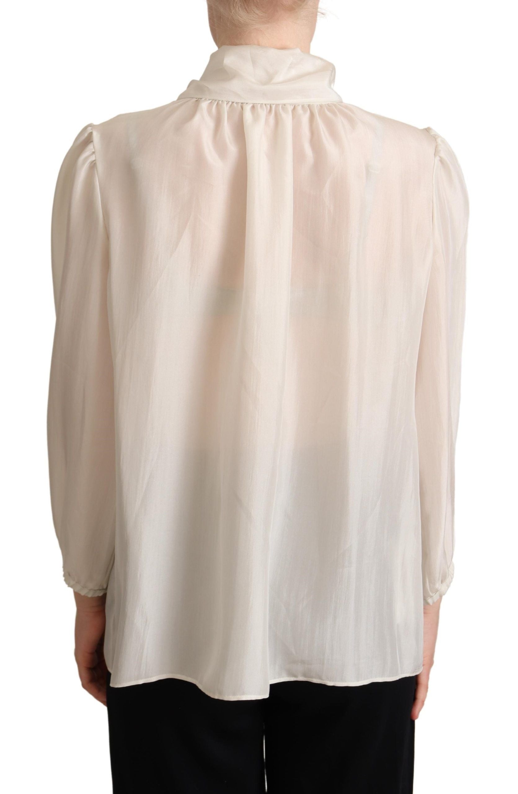 Dolce &amp; Gabbana Light Gray Ascot Collar Shirt Silk Blouse Top