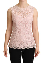 Dolce &amp; Gabbana Pink Floral Lace Sleeveless Tank Blouse Top