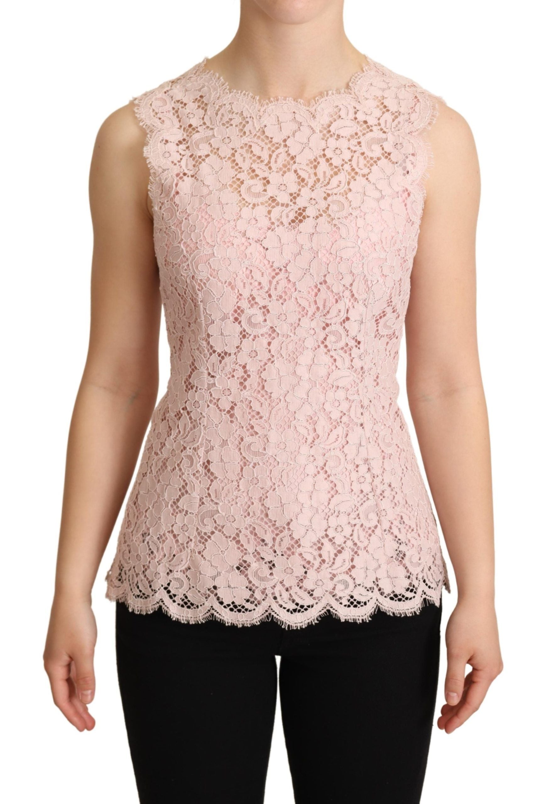 Dolce &amp; Gabbana Pink Floral Lace Sleeveless Tank Blouse Top