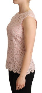 Dolce &amp; Gabbana Pink Floral Lace Sleeveless Tank Blouse Top