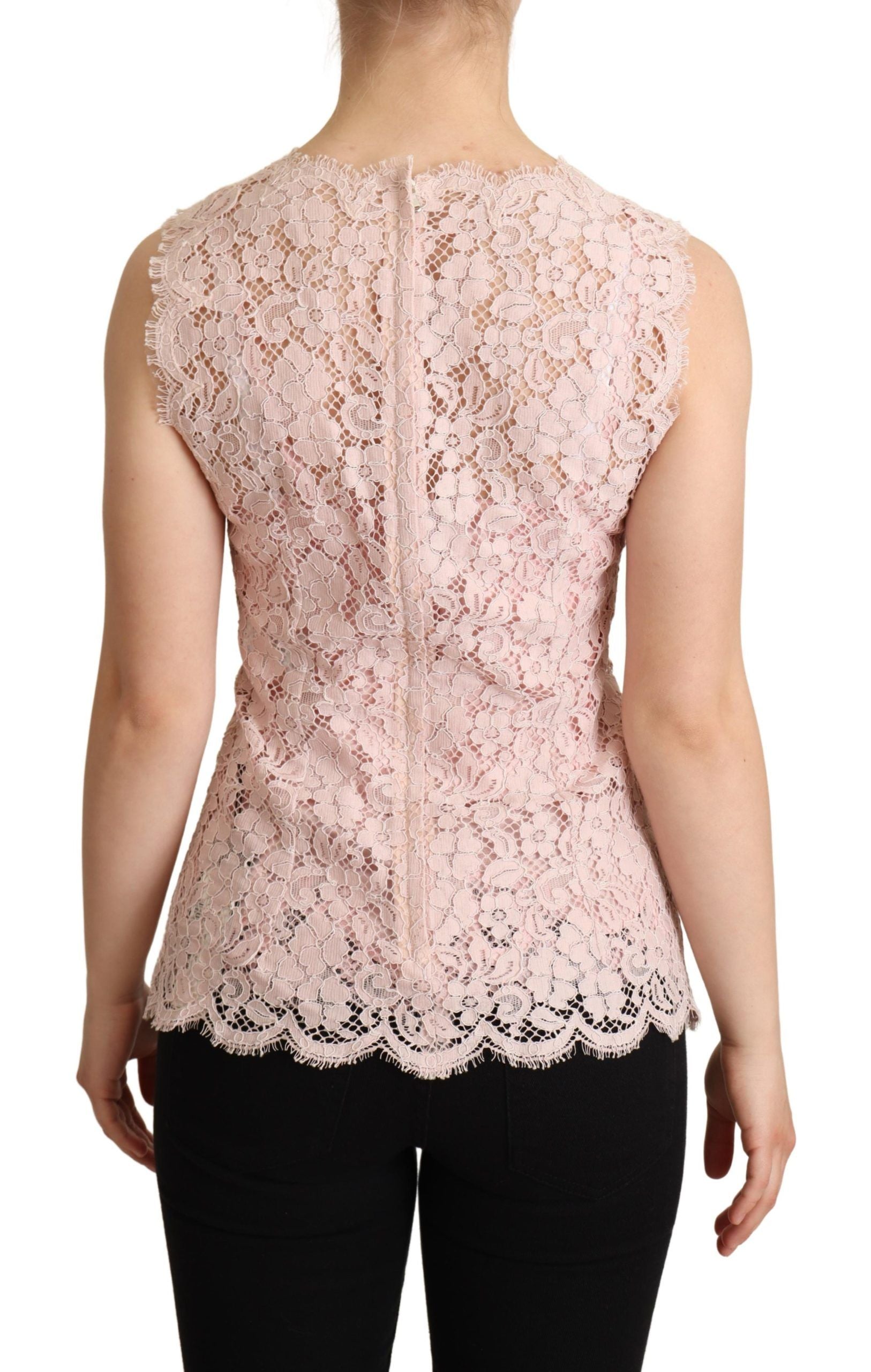Dolce &amp; Gabbana Pink Floral Lace Sleeveless Tank Blouse Top