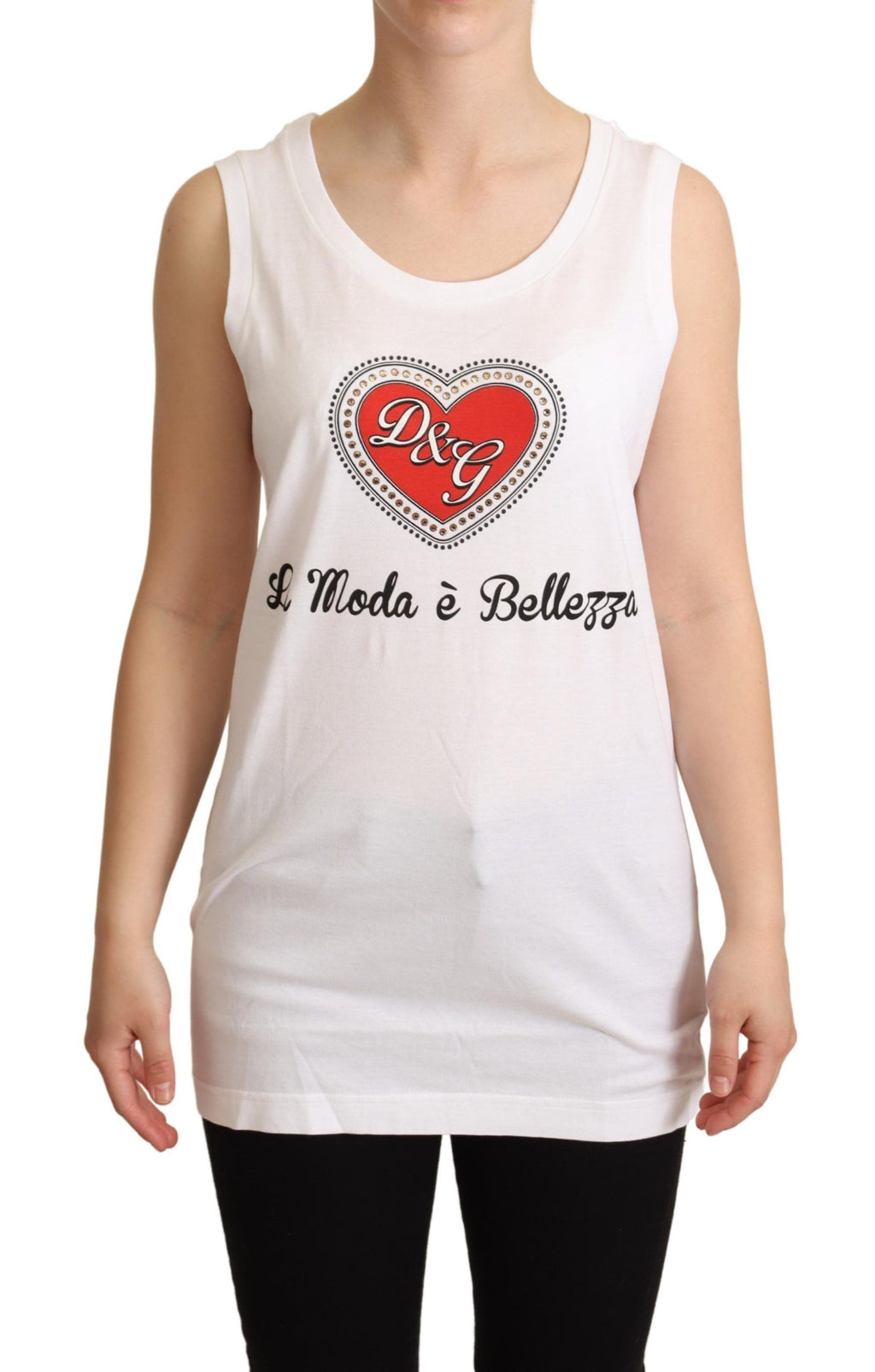 Dolce &amp; Gabbana White La Moda Crystal Tank Top T-shirt