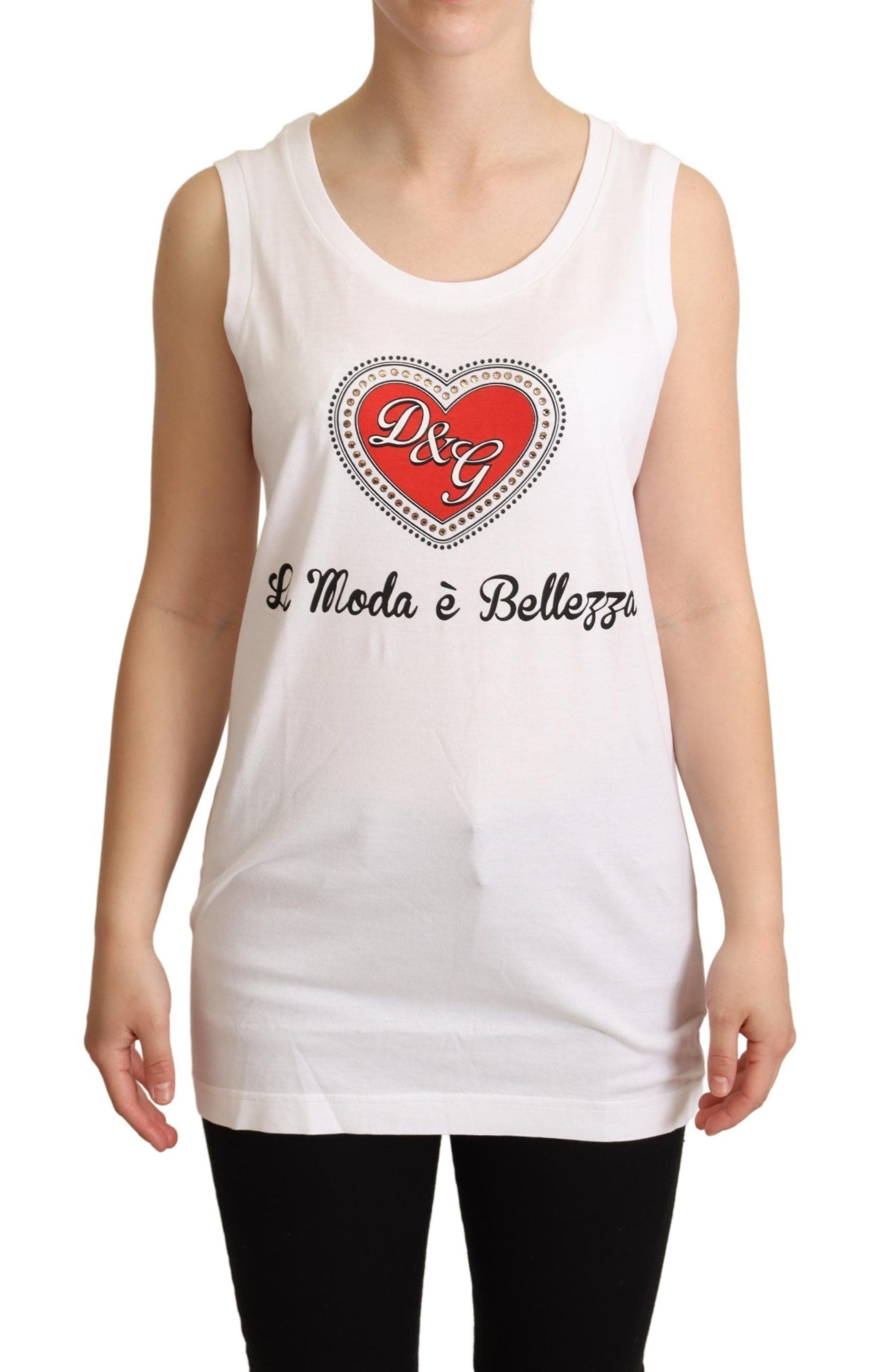 Dolce &amp; Gabbana White La Moda Crystal Tank Top T-shirt