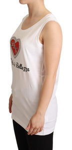 Dolce &amp; Gabbana White La Moda Crystal Tank Top T-shirt