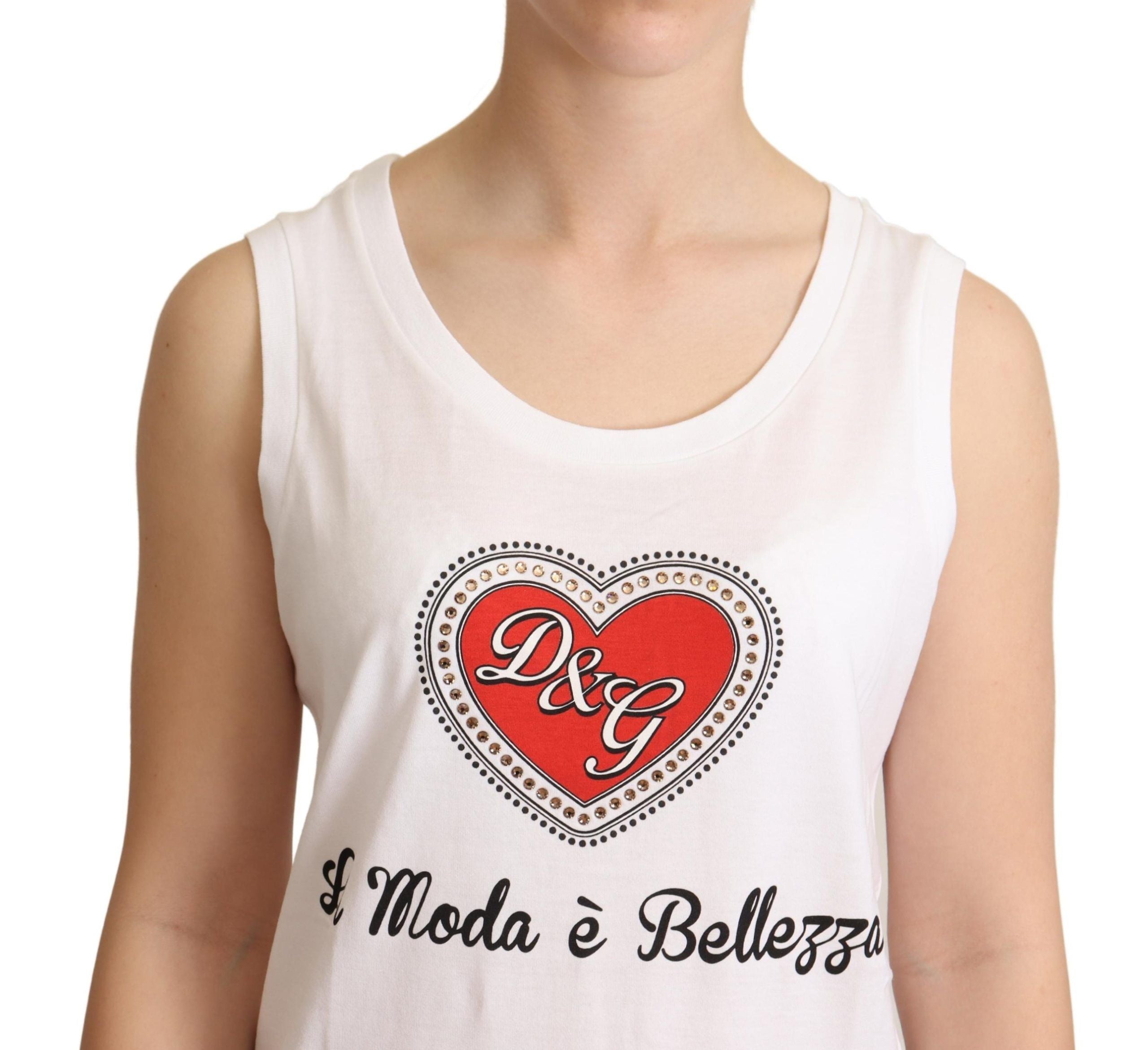 Dolce &amp; Gabbana White La Moda Crystal Tank Top T-shirt