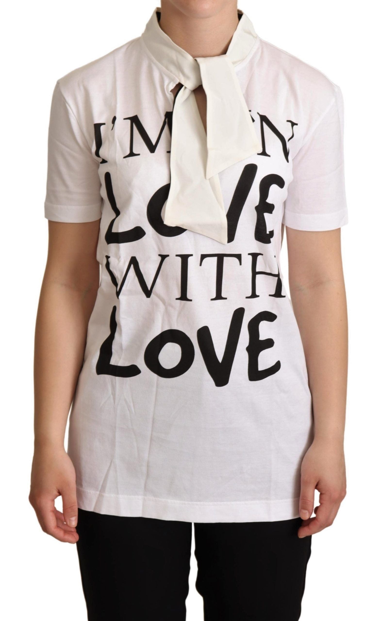 Dolce &amp; Gabbana White Cotton Silk I'm In Love Top T-shirt