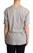 Dolce &amp; Gabbana Gray Solid 100% Cotton V-neck Top T-shirt