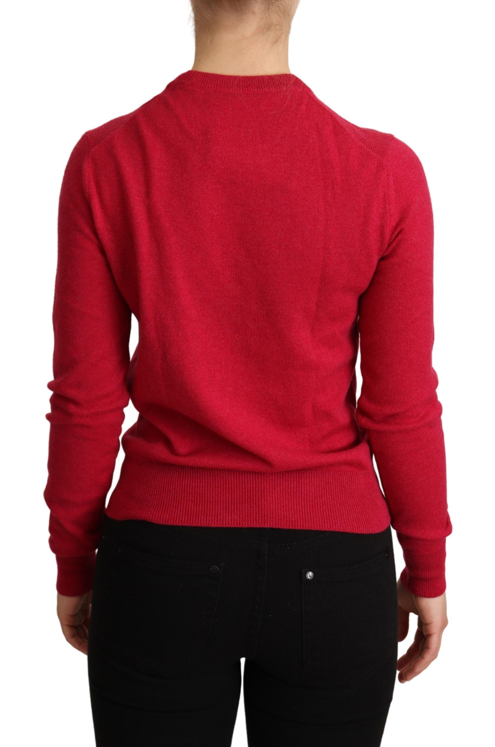 Dolce &amp; Gabbana Pink Embroidered Cashmere Wool Pullover Sweater