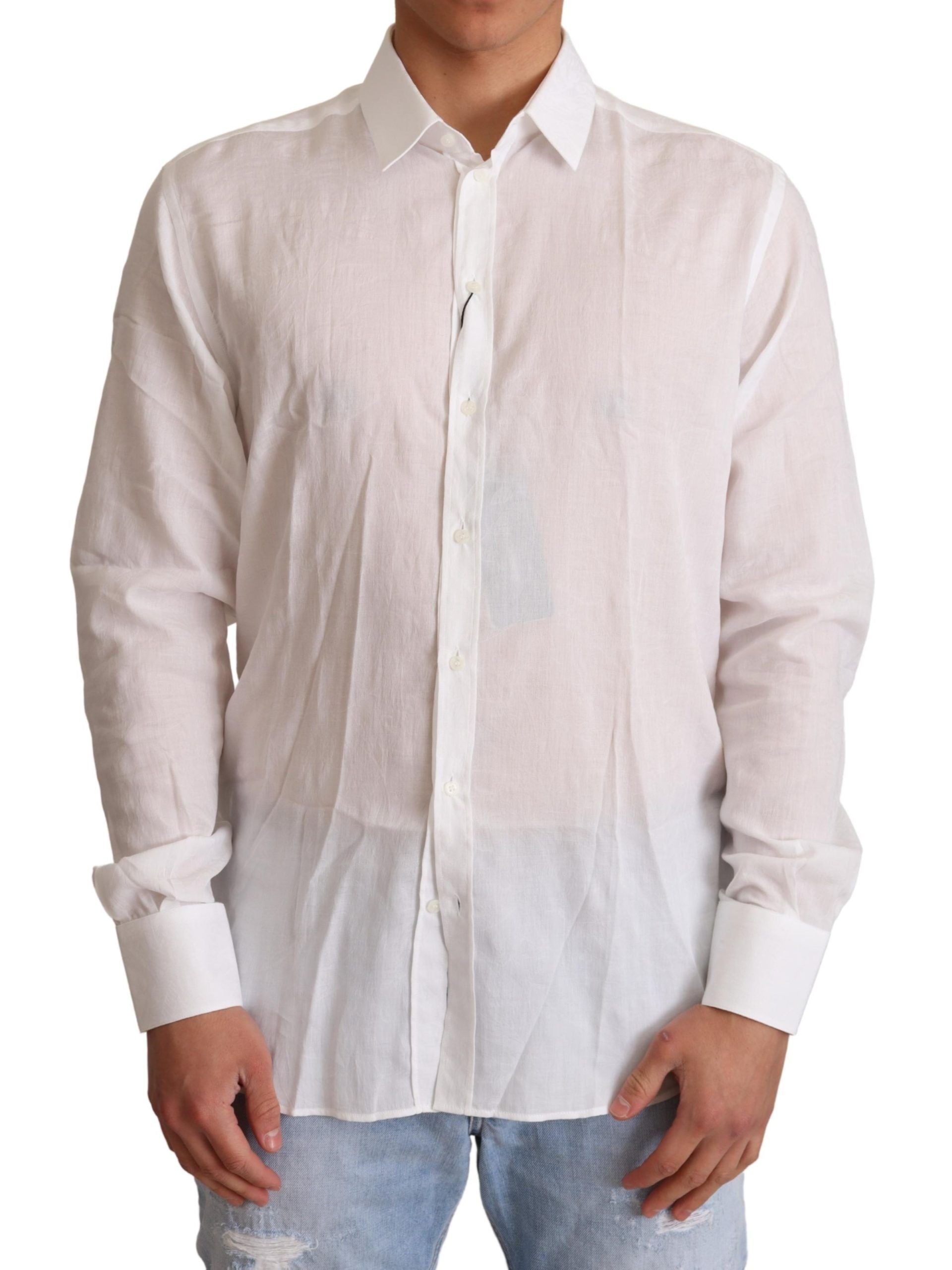 Dolce &amp; Gabbana White Cotton Floral Pattern MARTINI Shirt