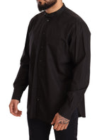 Dolce &amp; Gabbana Black 100% Cotton Formal Dress Top Shirt