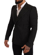 Dolce &amp; Gabbana Black White Striped Slim Fit Coat Blazer